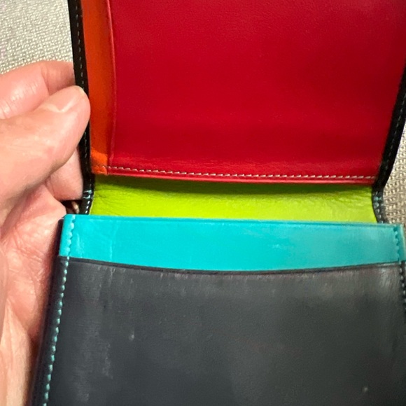 Italian Mywalit Credit/Business Card Holder black w/ teal stitches Pre-Owned - Picture 3 of 5